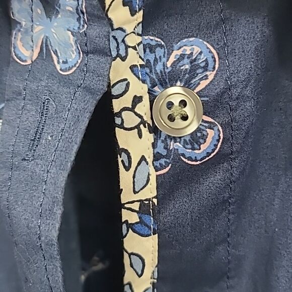 Talbots Petites Classic Casual Shirt Tossed Butterfly Button Down Long Sleeve - Picture 6 of 12